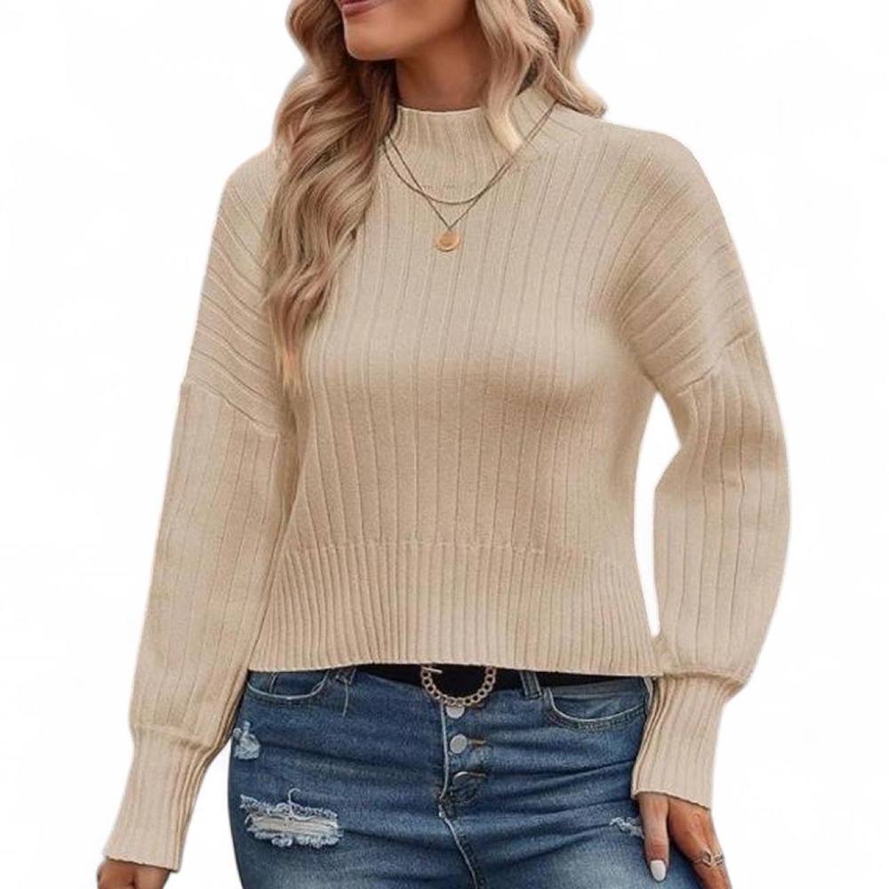 ZAFUL Women's Mock Neck Sweater Long Sleeve Ribbed Knit Cropped Pullover Sweater